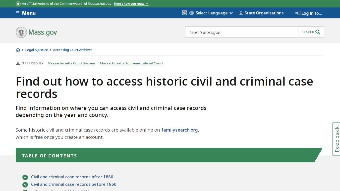 Find out how to access historic civil and criminal case records